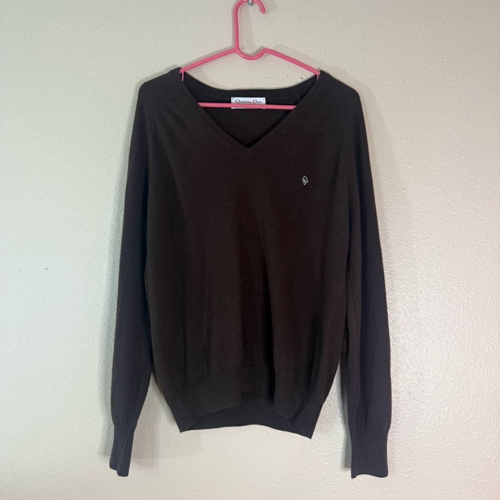 Christian Dior Men's V-Neck Sweater in Rich Brown M